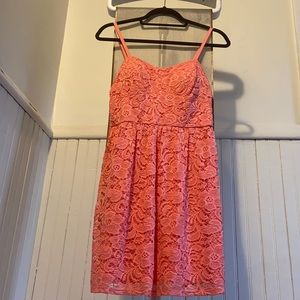 Coral spaghetti strap lace sundress
